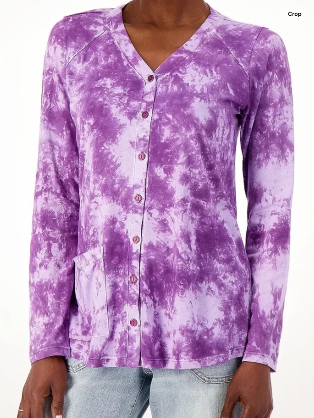 Logo by Lori Goldstein Tie-Dye Purple V-Neck Button top/cardigan